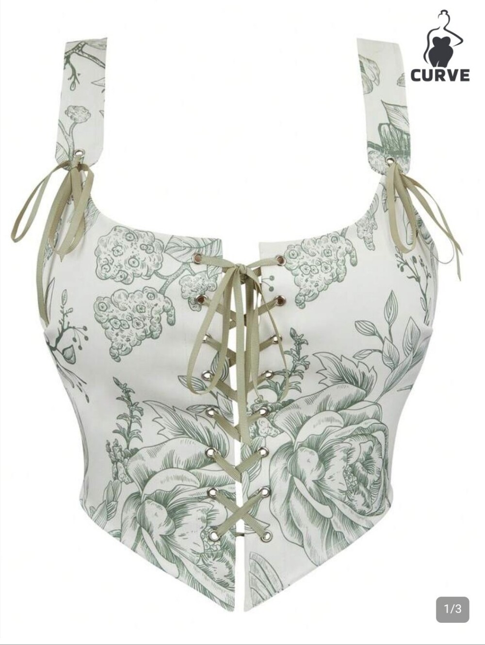 Floral Lace-Up Corset Top in Ivory and Sage